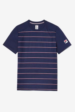 FILA Heritage Striped Crew Shirts Navy / Stripes,Mens Tennis | CA.XWCMLD479